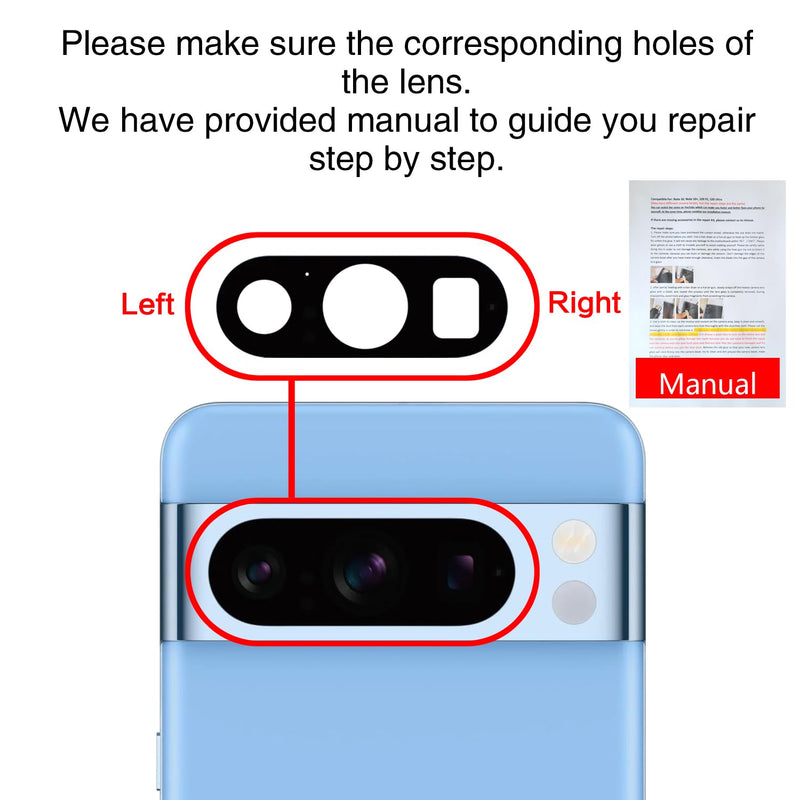2 PCS for ASDAWN Back Rear Camera Lens Glass Replacement for Google Pixel 8 Pro 6.7 Incheswith Pre-Installed Adhesive, Pixel 8 Pro Back camera Lens Glass kit with Installation Manual + Repair Tool Set