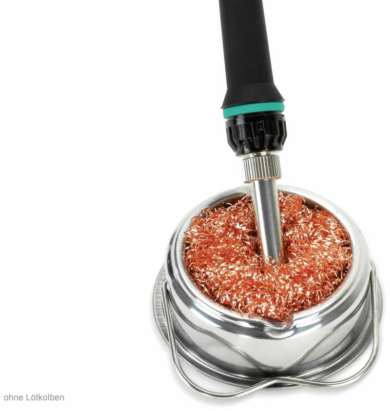 Blank soldering tip cleaner, cleaner as a sponge made of brass wool, with container and soldering iron rest