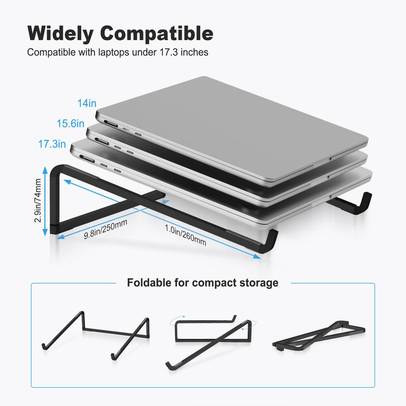 TENOC Foldable Laptop Stand for Desk, Universal Laptop Riser Ventilated Holder Mount Compatible with MacBook, Notebook, ASUS, Acer and More, Black