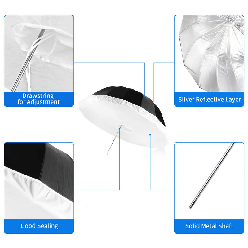 Selens 41 Inch Parabolic Umbrella with Diffuser Cover, Collapsible Black/Silver 16 Ribs Reflective Umbrella for Photo Studio Flash Speed Light 41inch Umbrella with Diffuser