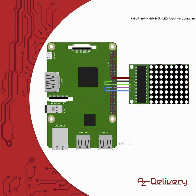 AZDelivery 5 x MAX7219 8x8 Dot Matrix MCU 64 LED Display Module Display Module Compatible with Arduino and Raspberry Pi with E-Book
