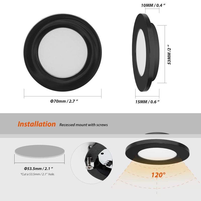 Dream lighting RV Lights Interior - Low Voltage Under Cabinet Lighting - 3000K Warm White RV Boat Interior Light Fixture - 2W 100 lumens Black Puck Light, 2.7inch, Pack of 6 Pack 6
