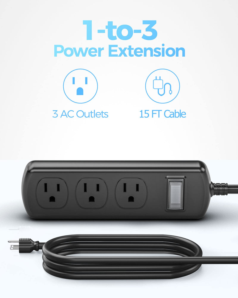 EIGSO Outdoor Power Strip Weatherproof, IPX6 Grade Waterproof Surge Protector with 3 Wide Outlets, Anti-Electric Shock, 15 FT Heavy Duty Extension Cord for Outdoor Patio Garden, Black