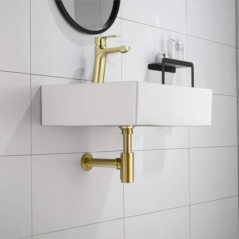Brass Round Bottle P Trap, Basin Sink Waste Trap Drain Tube Kit Adjustable Height, Brushed Gold Finished