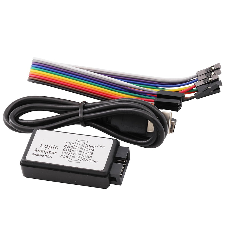 USB Logic Analyzer Device 24MHz 8CH 8 Channel UART IIC SPI Debug with Mini USB Cable + Cable + 12 Pieces Colors Test Hook Clip Set