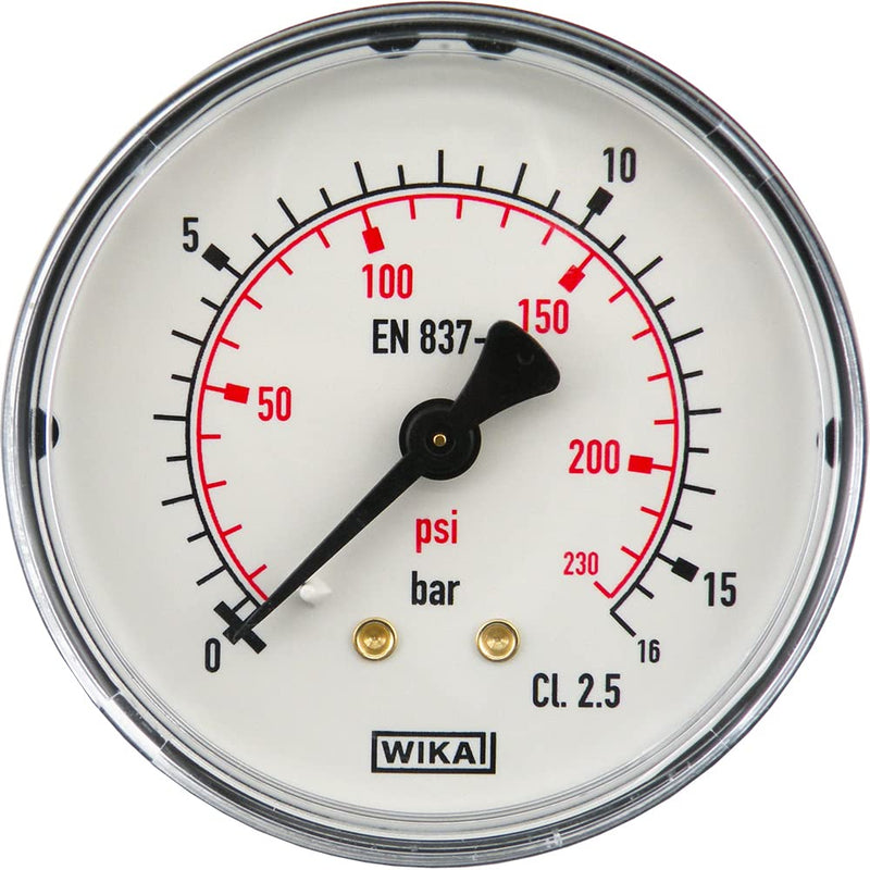 Fittingstore - Horizontal pressure gauge Ø 40, 50, 63 mm compressed air pressure gauge, class 2.5, also for vacuum (display range: 0-16 bar, diameter: 40 mm) display range: 0 - 16 bar