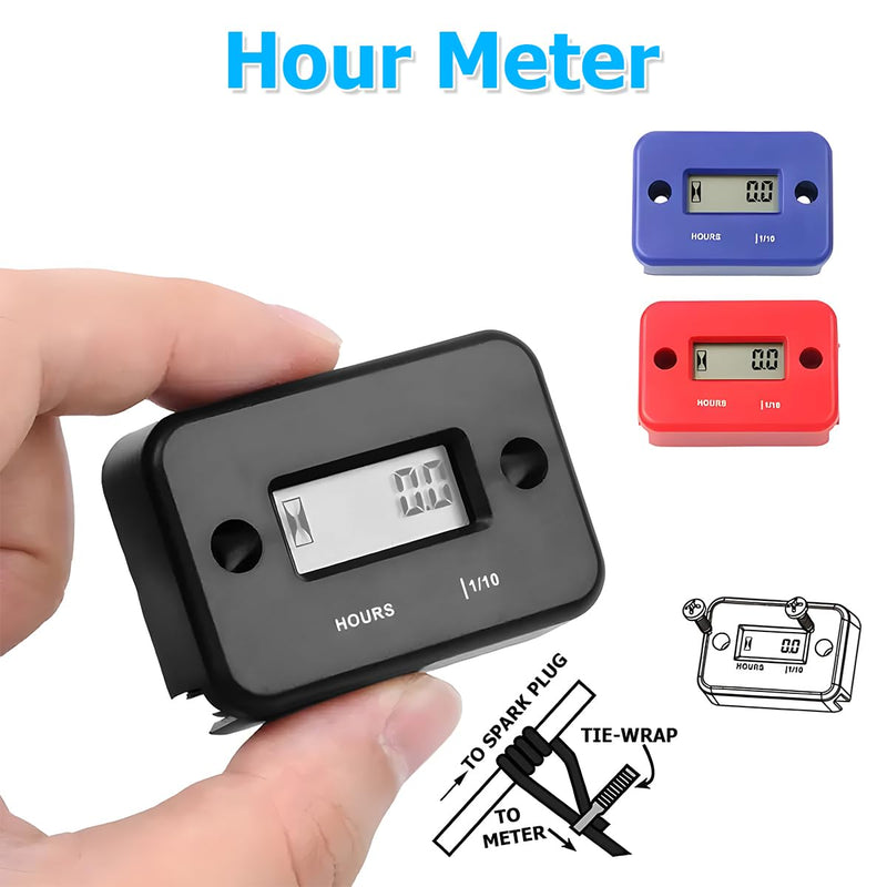 Car Digital Inductive Hour Meter Waterproof IP68, for Gas Engine Generator Temperature Gauge Lawn Mower Land Trimmer UTV Brush Cutter Tractor ATV Boat Outboard Motorcycle Dirt Bike (Black) Black