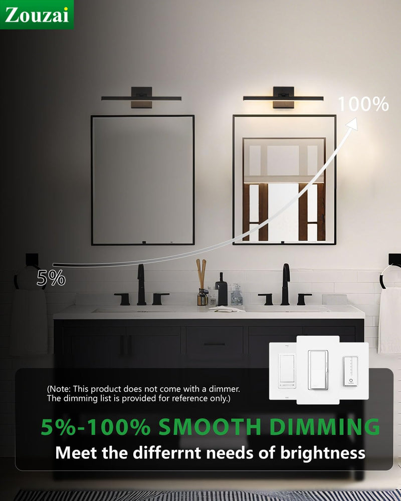zouzai Second Generation Modern LED Bathroom Vanity Light Bar Black IP44 Over Mirror Bath Wall Fixture 5CCT Adjustable, Dual-Sided, 180° Adjustable Angle (16 inch) 16 inch