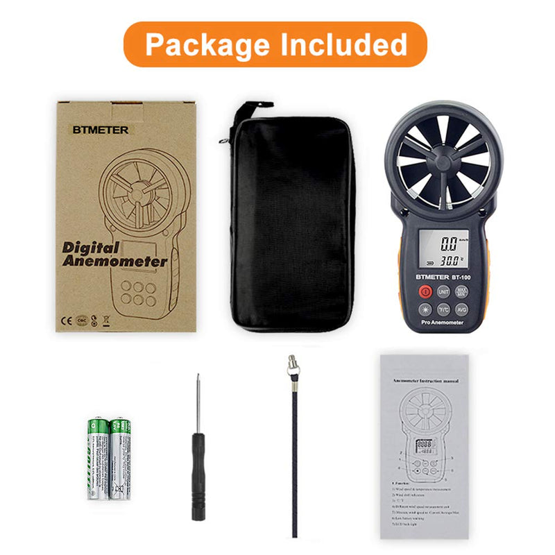 BTMETER BT-100 Handheld Anemometer Digital Wind Speed Meter Airflow Speed Tester for HVAC Shooting Drone Wind Cooling -10°C - 45°C Wind Temperature BT-100 Anemometer