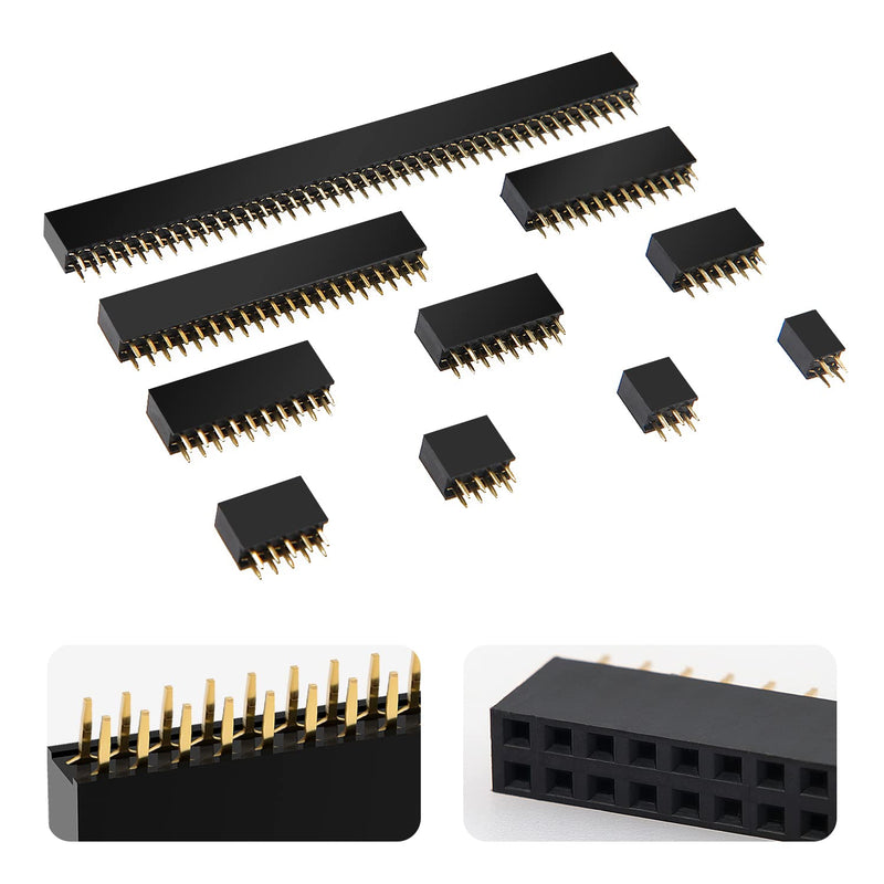 VooGenzek Pack of 65 2.54 mm Female Pin Header Double Row Pin, Straight Single Row Board Female Pin Header Socket Connector Strip for Arduino Stackable Shield (2 x 2/3/4/5/6/8/10/12/20/40 Pin) 2/3/4/5/6/8/10/12/20/40 pin female