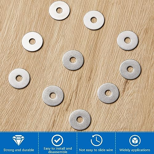 Hotop 400 Pieces Fender Washers 18-8 Stainless Steel, 1/4" X 1" 1/4" X 1"