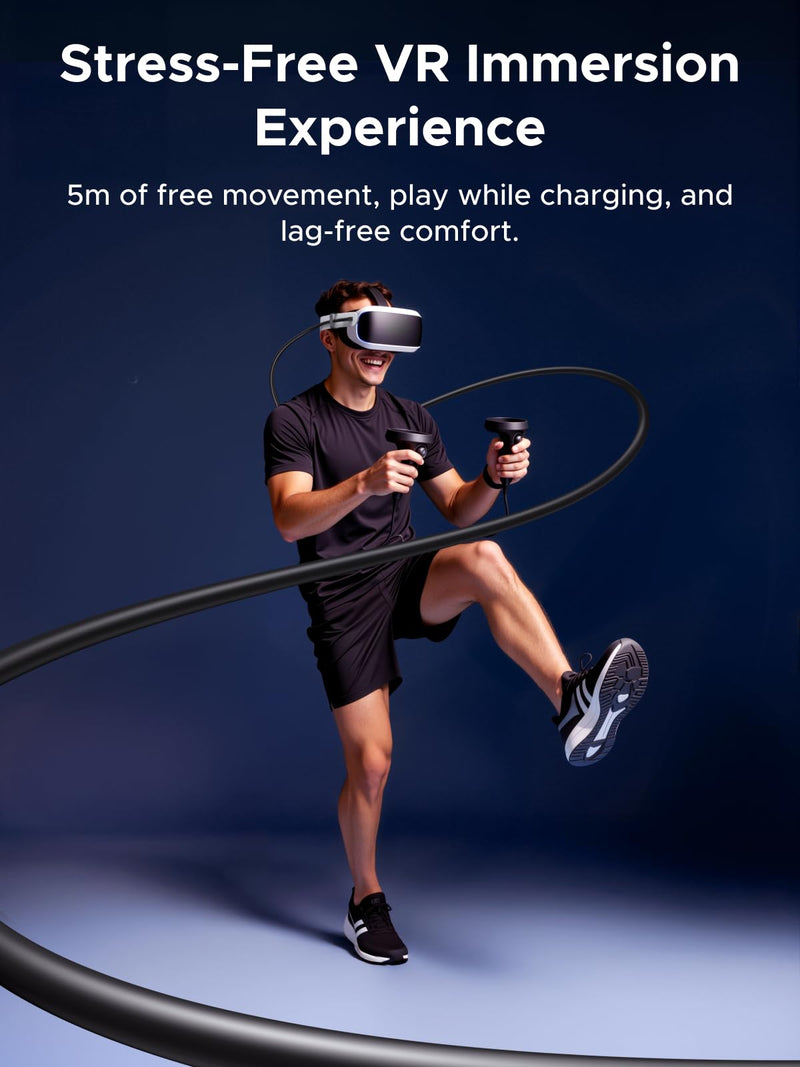 UGREEN USB 3.0 to USB-C Cable, Right Angle Cable for Oculus Quest 2/3 Link Cable for PC VR Gaming & Fast Charging, 5Gbps Data Transfer, 18W PD Power Delivery, 16FT