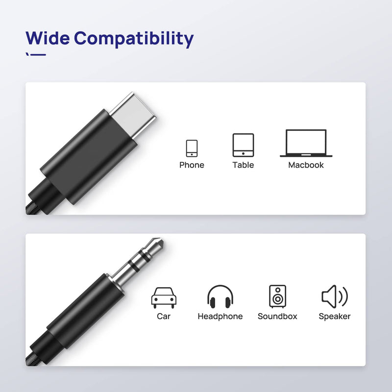 USB C to 3.5mm Aux Audio Cable: Headphone Jack Adapter Male Aux Stereo Audio Cable Compatible with iPhone 15 Pro Max Samsung Galaxy S24 S23 Pixel - 3.6ft Black