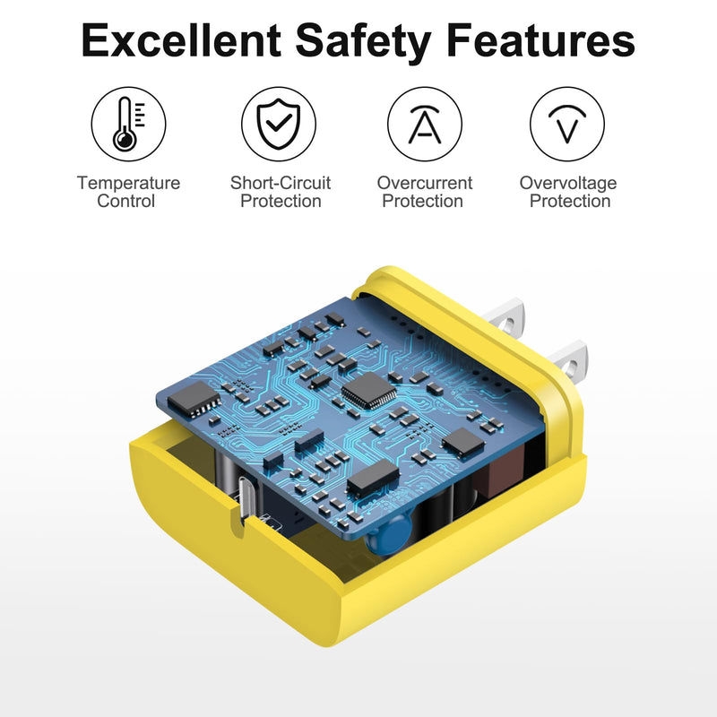 iPhone 16 15 Charger Fast Charging 10Ft - 2 Pack 20W USB C Wall Charger Block and Type C to C Cable Compatible with iPhone 16/16 Pro/16 Pro Max/iPhone 15, iPad Pro, Air 5/4,iPad 10（Yellow） Yellow