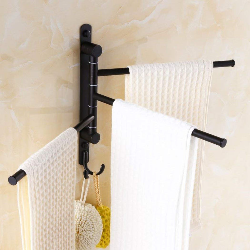 ELLO&ALLO Oil Rubbed Bronze Swing Out Towel Racks for Bathroom Holder Wall Mounted Towel Bars with Hooks 3-Arm Round Bar