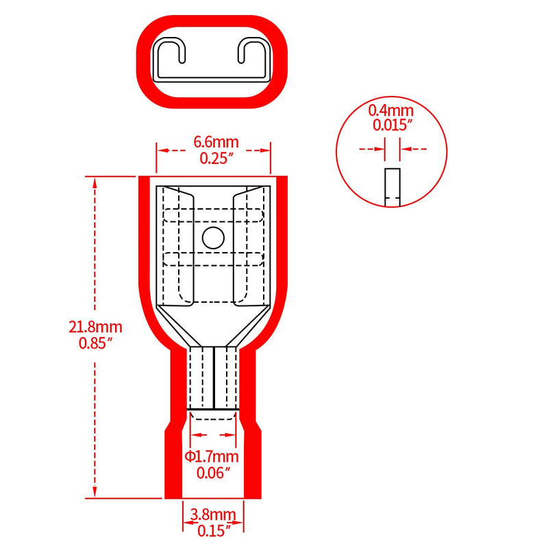 Heschen quick coupling socket vinyl fully insulated, FDFD1.25-250, 6.3 x 0.8 mm cable lug, for 0.5-1.5 mm² (22-16 AWG), red, 100 pieces