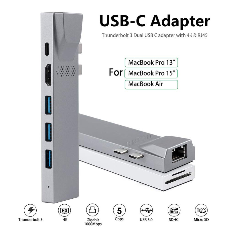 USB C Hub for MacBook, 8-in-1 Docking Station Adapter with 4K HDMI, Gigabit Ethernet, 3 USB 3.0 Ports, 100W PD, SD/MicroSD Card Reader, Thunderbolt 3, USB-C Ports, Compatibility with MacBook Pro/Air
