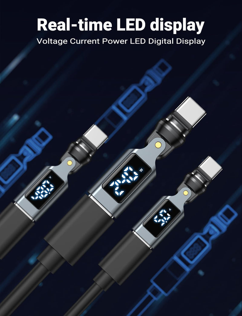 USB C Magnetic Adapter PD 240W(2Pack), 9PIN USB C 90 Degree Adapter with LED Digital Display/360 &180 Degree Power Meter Tester for 1Phone 17/16/15, Ma-Book Pro/1Pad Series, Samsung, Tablet, Laptop Gray USB Type C