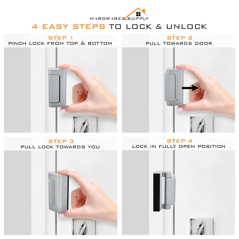 "HardwareX Supply Door Reinforcement Lock, Privacy Door Latch Harden Construction 3"" Stop Childproof, Satin Nickel (2 Pack)" 2 Pack