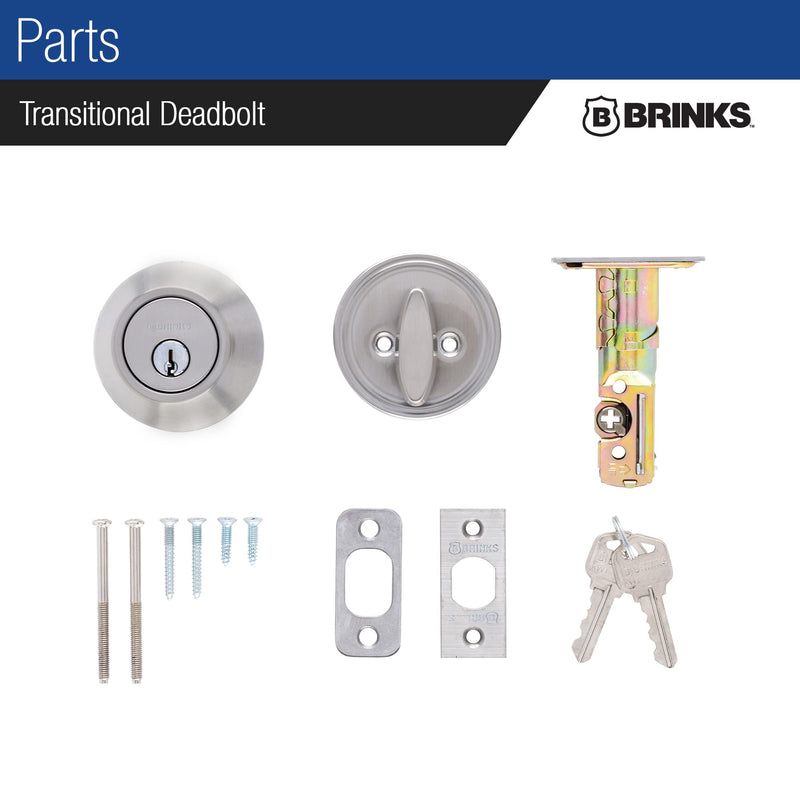 BRINKS Transitional Single Cylinder Deadbolt Lock, Door Lock Built for Residential Protection ANSI Grade 2 Security, Satin Nickel 1 Pack Front Door Deadbolt