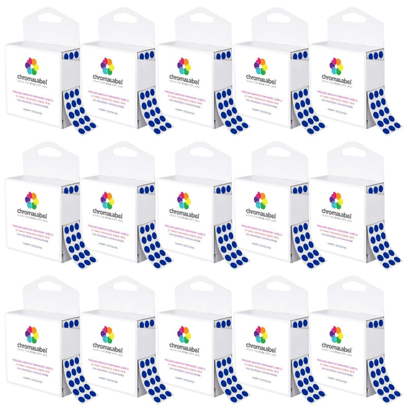 ChromaLabel 1/4 Inch Round Colored Stickers, Permanent Sticky Dots Color Coding Labels, 1000 Sticker Labels with Handy Dispenser, Dark Blue Sticker Dots - Case of 15