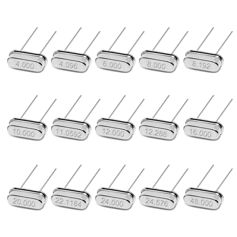 AUKENIEN Crystal Oscillator Kit 15 Values 60 Pieces 4MHz 4.096MHz 6MHz 8MHz 8.192MHz 10MHz 11.0592MHz 12MHz 12.288MHz 16MHz 20MHz 22.1184MHz 24MHz 24.576MHz 48MHz Quartz Crystal Oscillator