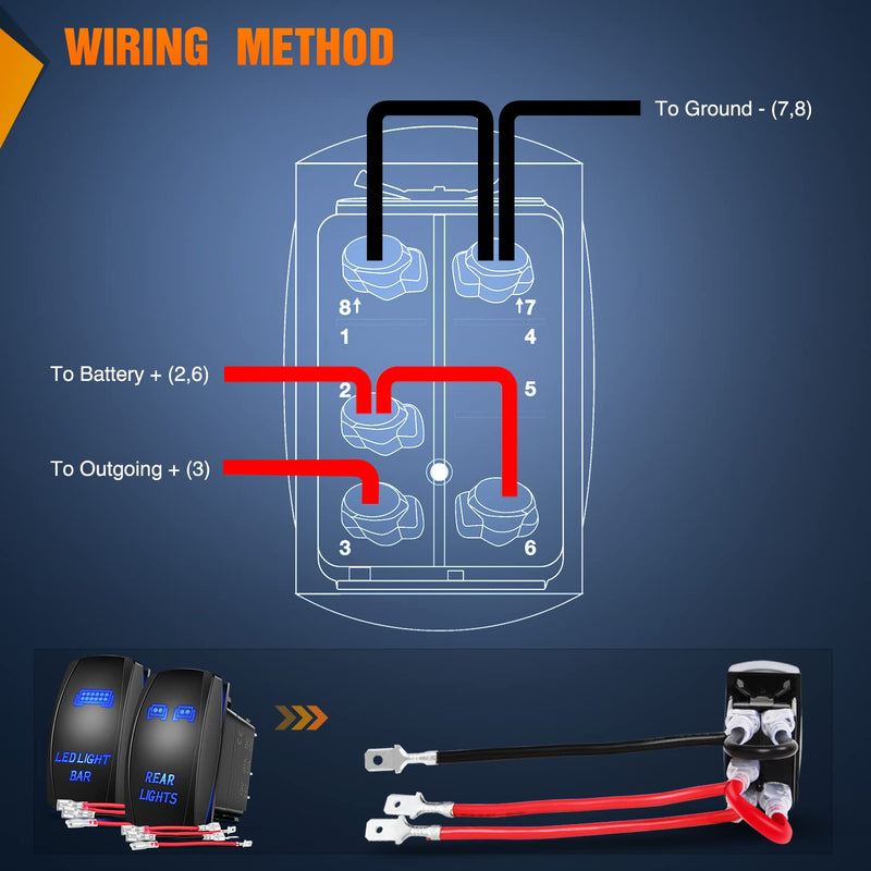 Nilight 2 Pack Rear Lights Rocker Switch Led Light Bar Rocker Switch 5Pin Laser On Off SPST switches 20A/12V 10A/24V Switch Blue with Jumper Wires Set for Cars Trucks RVs