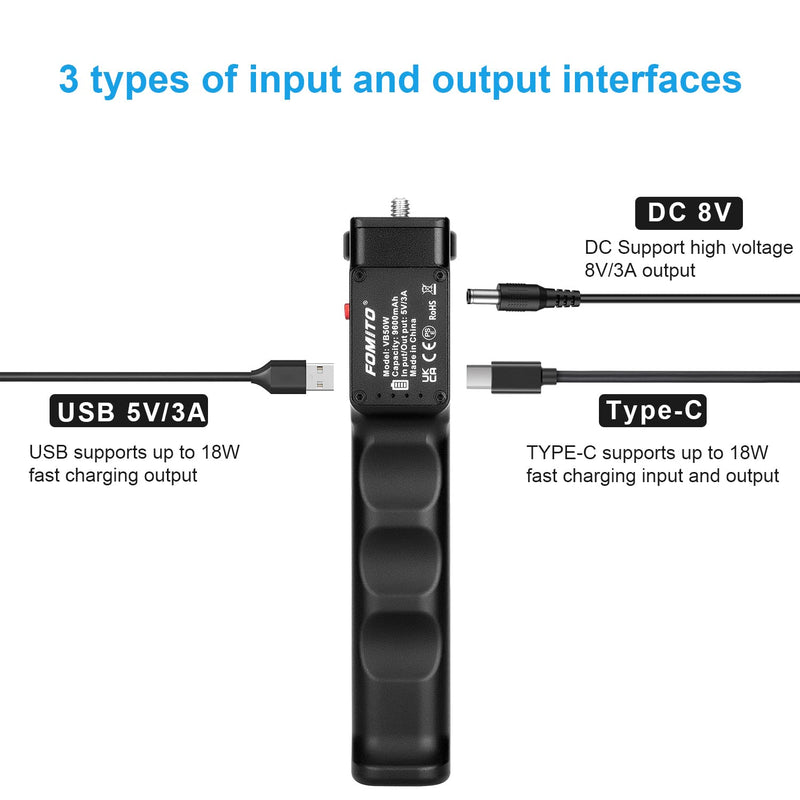 FOMITO Multifunctional Battery Grip for DSLR Camera, Cell Phone, Osmo Pocket, for GoPro 10/9/8/7/6