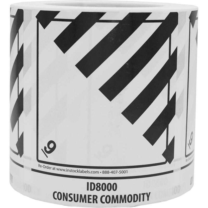 ID8000 Consumer Commodity Hazard Class 9 Sticker Labels, 4 x 4.75 Inch Square Black and White Adhesive Shipping Stickers, 500 Total Labels – Made in the USA