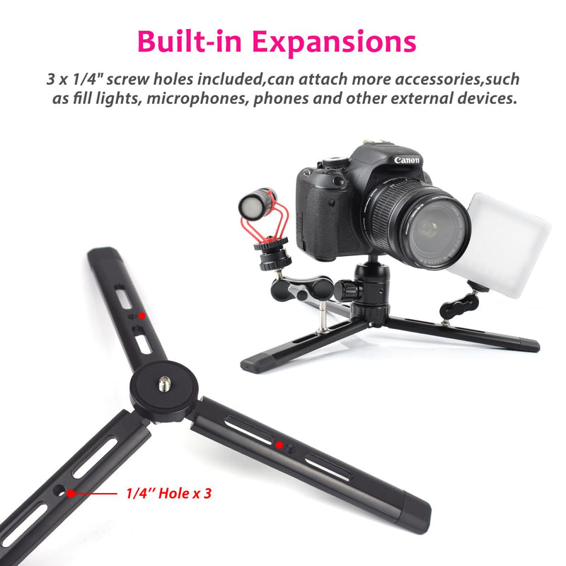 Adjustable Aluminum Mini Tripod, Desktop Tabletop Tripod Stand for DSLR Cameras, Zhiyun Weebill/Smooth/Crane, DJI Ronin S/SC/RSC/RS,Osmo Mobile,Stabilizer Handle Tripod (Standard) Standard