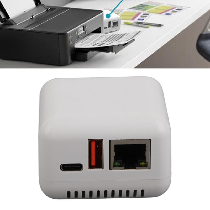Denash USB 2.0 Network Print Server, Plug and Play LAN USB Print Server Adapter, USB 2.0 Port Network Print Server for Linux 3.4 for Wins or Later, for Android, for iOS US Plug 100 to 240V