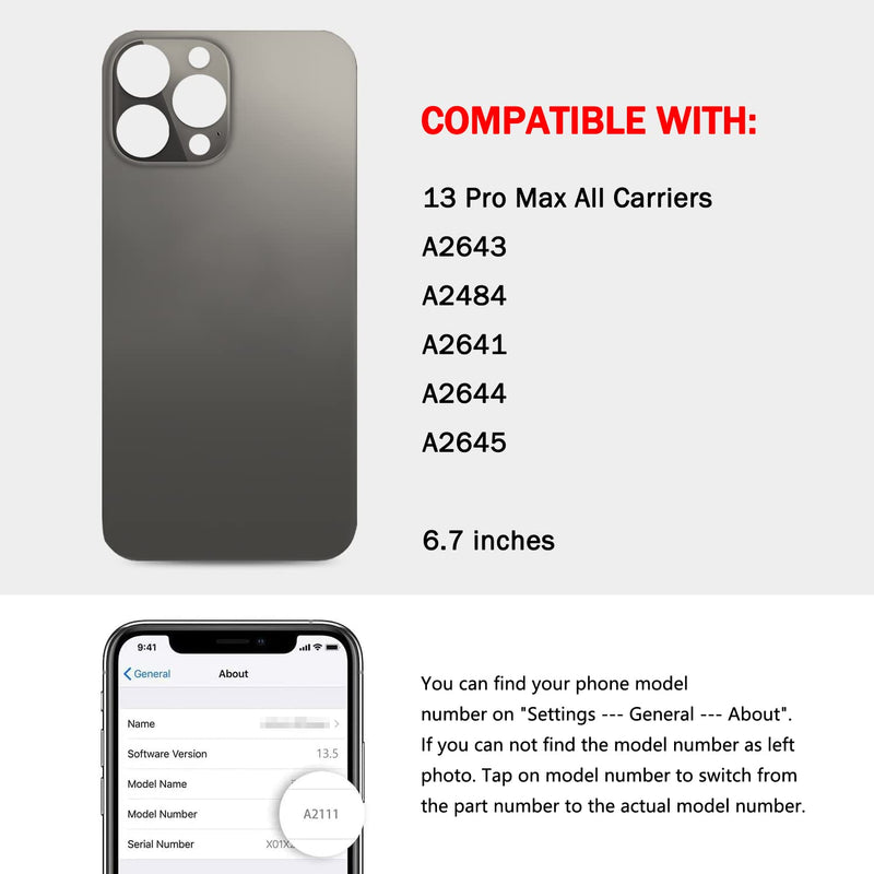 Back Screen Glass Replacement Compatible with iPhone 13 Pro Max 6.7-Inches All Carriers with Installation Manual + Repair Tool Kit (Graphite) Graphite