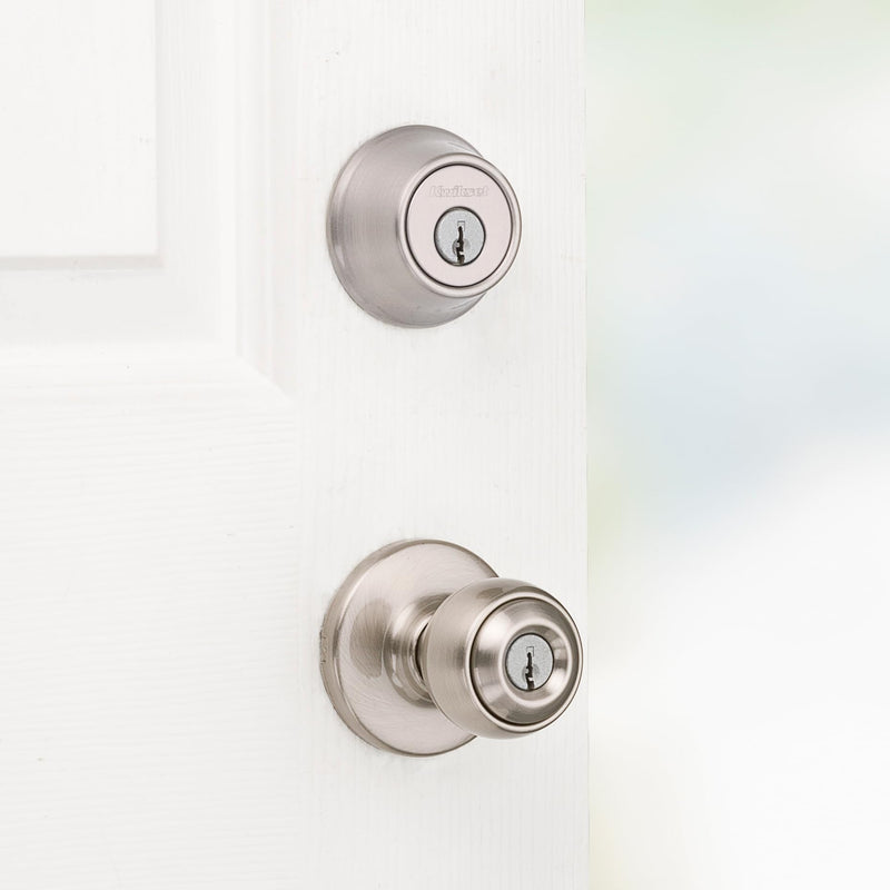 Kwikset 96900-320 Polo Entry Knob and Single Cylinder Deadbolt Combo Pack in Satin Nickel 1 Pack