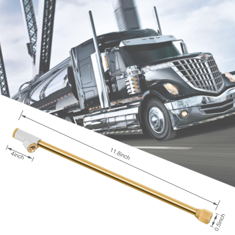 GODESON Air Chuck for Semi Truck, 1/4" FNPT 11.8" Extended Reach Dual Head Brass Air Chuck with Brass Quick Plug, 2-Way Connect Air Chuck for Semi, RV Dually Tires 11.8" Dual Head