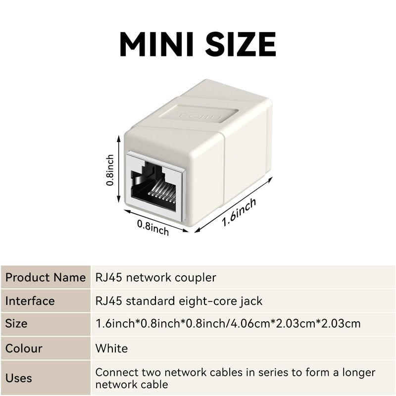 RJ45 Coupler, 2 Pack Ethernet Adapters Female to Female, 8-Pin Modular Straight Through, Network Connectors for Cat8/Cat7/Cat6/Cat6a/Cat5e/Cat5 Ethernet Cable (White) White