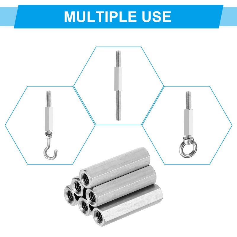 PATIKIL M12 x 1.75-Pitch 304 Stainless Steel Hex Coupling Nuts, 6Pcs 50mm/ 2" Length Coarse Fully Threaded Rod Coupling Nut Studding Connector Fasteners, Silver Tone M12-1.75 x 50mm 6