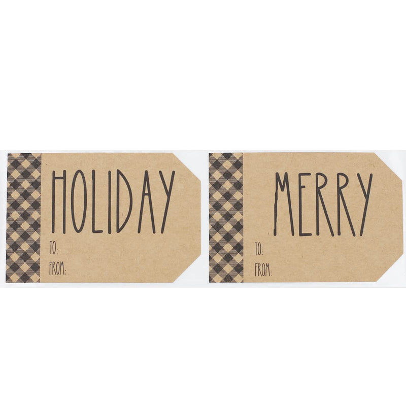 Rustic Kraft Farmhouse Christmas Gift Tag Stickers with Jingle, Merry, Jolly and Holiday – 2 x 3 Inch Holiday Labels, Set of 25 – Charming Holiday Tags, Made in USA
