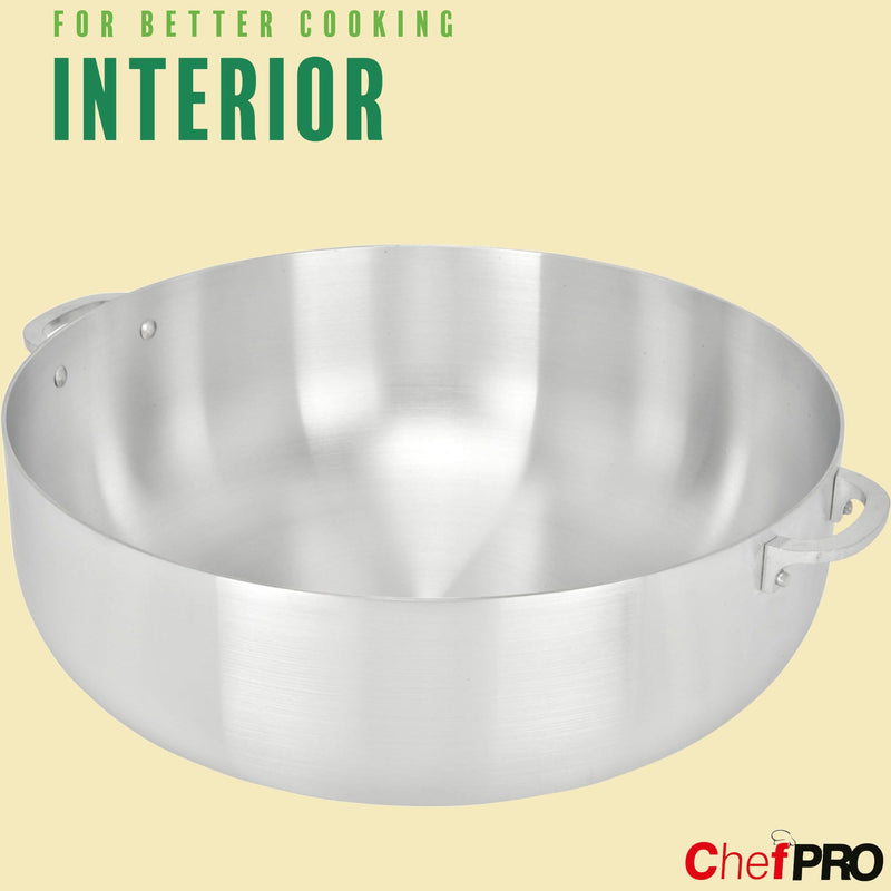 ALUMINUM CALDERO STOCK POT by Chef Pro, Durable Aluminum, Superior Cooking Performance for Even Heat Distribution, Perfect For Serving Large/Small Groups, Riveted Handles, Commercial Grade, 3.8 Quart