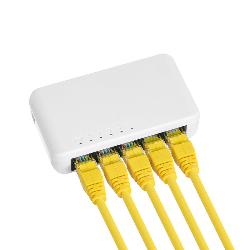 5 Port Gigabit Switch, 4 x 10/100/1000Mbps Ports and 1 Gigabit Uplink, Unmanaged Desktop & Wall Mount Ethernet Hub Splitter, Mini Plastic Home Office YuLinca Network Switch 5x1G Unmanaged