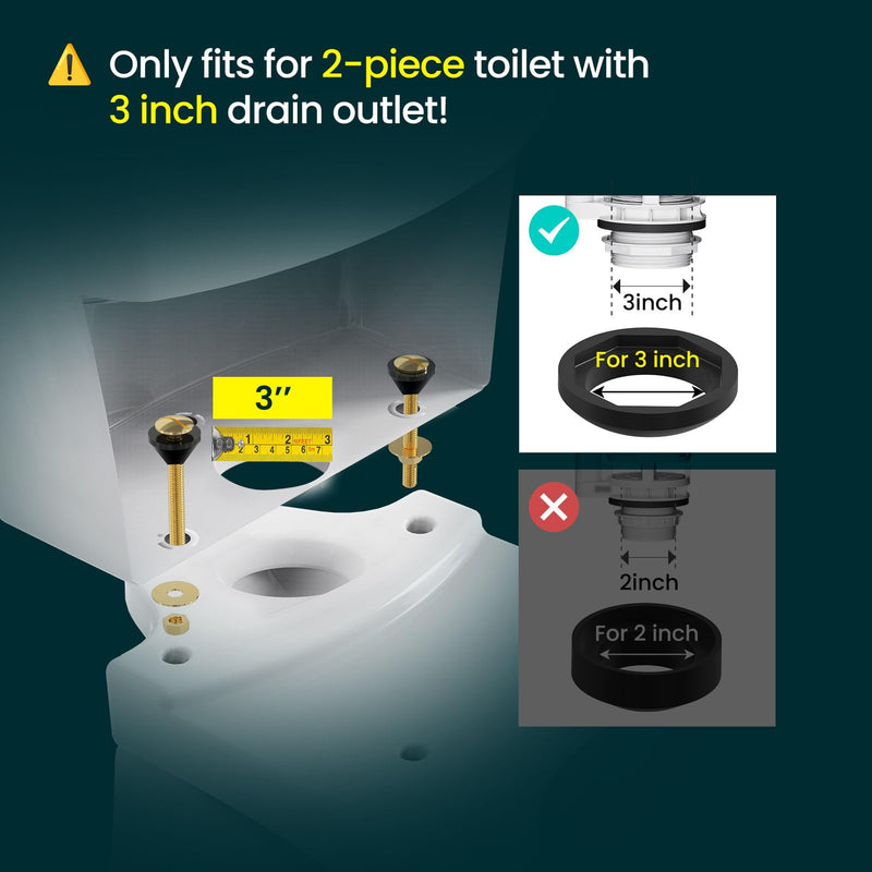R&T 3'' Toilet Tank to Bowl Octagon Gasket with 2 pcs Brass Bolts Hardware Kit for 2-Piece Toilet (3 inch) 3 inch