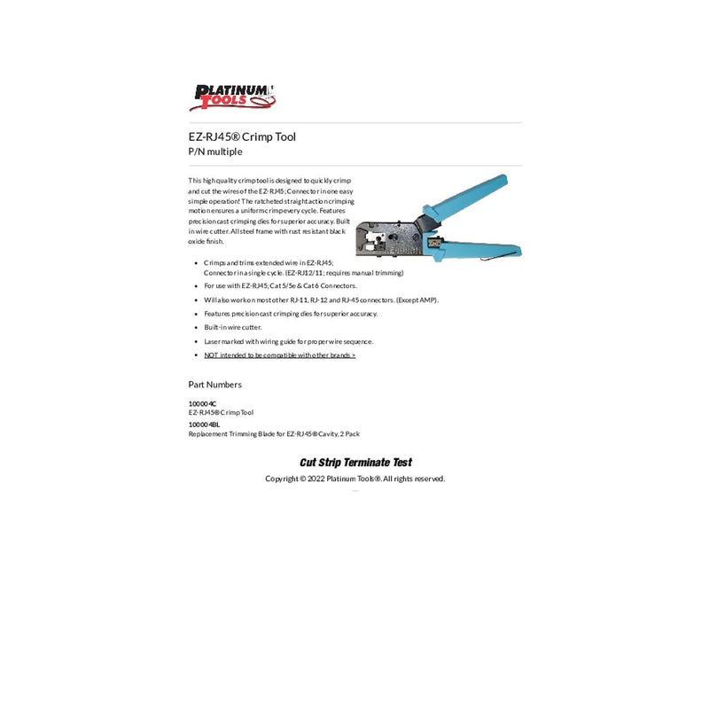 Platinum Tools EZ-RJ45 Crimp Tool for RJ-11, RJ-12 and RJ-45