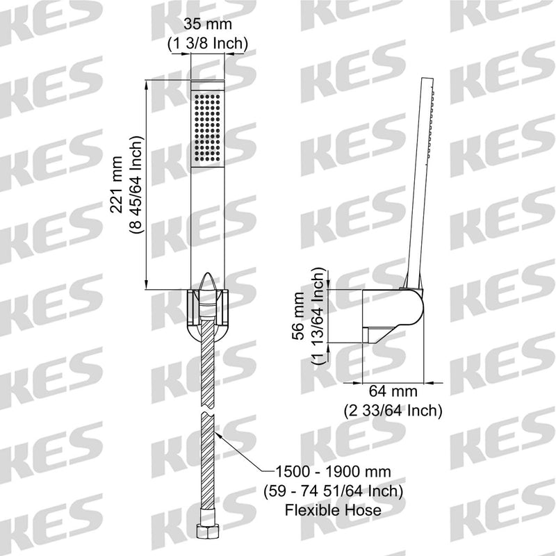 KES BRASS Handheld Shower Head with 1.5-Meter Long Hose and Holder Bracket Replacement Showerhead for Bathroom Showering System Contemporary Square Style Matte Black Finish, LP135-BK