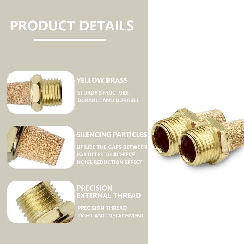 Bwintech 10 pieces SL-01 air silencer, 1/8" external thread sintered brass exhaust silencer 1/8"