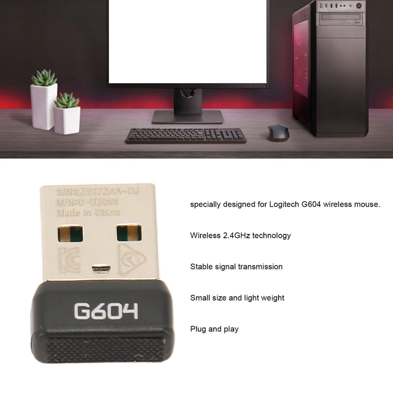 ASHATA USB Dongle Mouse Receiver Adapter for G604, 2.4G Receiver for Mouse, Stable Portable ABS Mouse Adapter for G604 Mouse