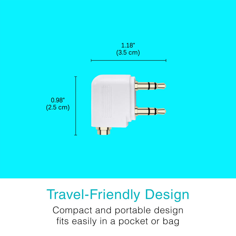MEE audio Airplane Headphone Adapter for in-Flight Entertainment Systems - Dual 3.5mm Male to 3.5mm Female - Works with Headphones, Headsets, and Bluetooth Adapters (2 Pack), White