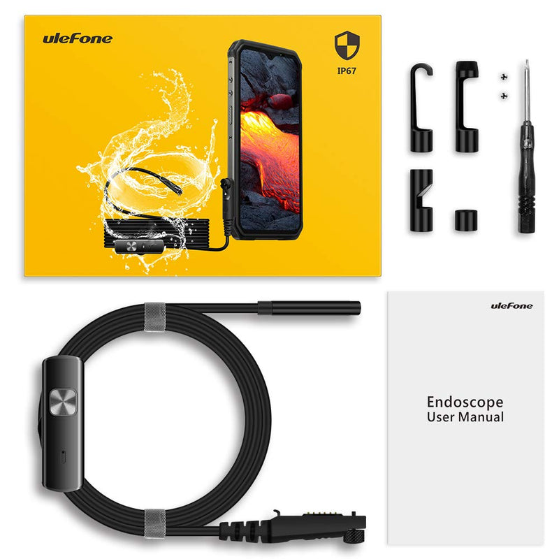 Ulefone uSmart Endoscope E01 for Ulefone Armor 34/33/30/29/28/26/24/21/Pad Series, IP67 Waterproof 3-in-1, 2M Semi-Rigid, 5.5 mm Borescope Inspection Camera, 6 LED Lights Single Camera