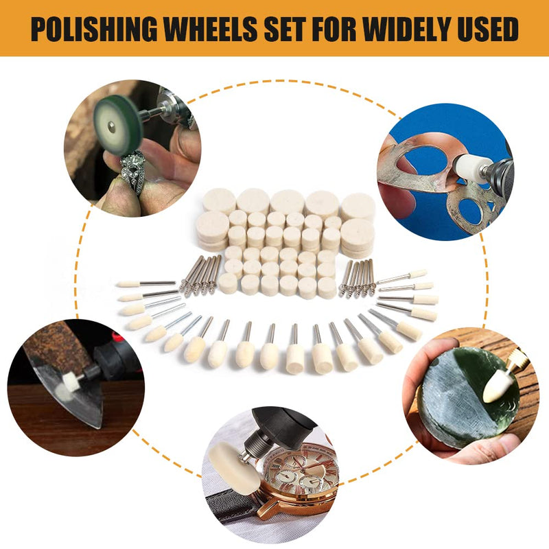 80 Pieces Wool Felt Polishing Discs, Wool Felt Mounted Mandrel Polishing Set with 1/8 Inch Shaft Polishing Accessories for Dremel Rotary Tool Jewellery Metal Glass