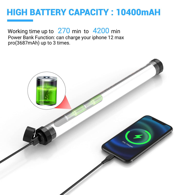 Handheld Photography Light Professional LED Video Light Wand 12 Lighting Mode, Stepless Dimming,CRI≥95 IP68 Waterproof with10400mAH Rechargeable Battery 3000k 5750k RGB Colorful Stick