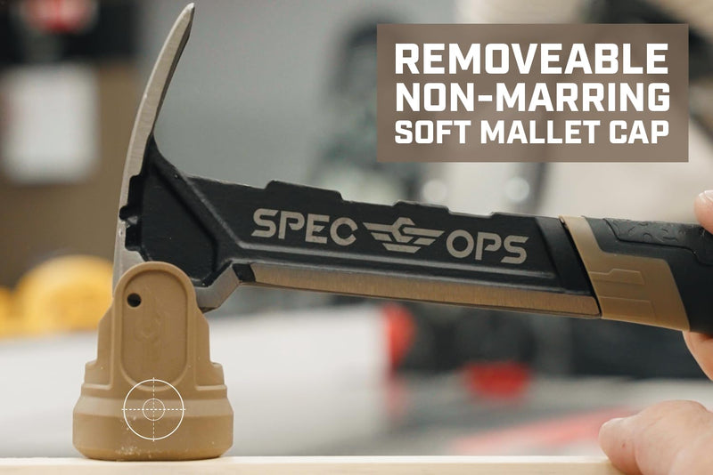 Spec Ops Tools Nailing Hammer, 16 Oz, Rip Claw, Smooth Face, Shock-Absorbing Grip, 3% Donated to Veterans 16 Oz Nailing Hammer with Mallet Cap