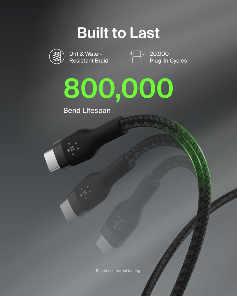 Belkin BoostCharge Pro Flex Braided USB-C to USB-C Charger Cable (6.6ft/2M), USB-IF Certified Fast Charging Cable for iPhone 16 Series, MacBook, Galaxy S25, Nintendo Switch 2 & More - Black (2-Pack) 6.6 ft - 2 pack
